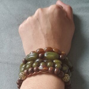 Green and Brown Beaded Bracelet Set